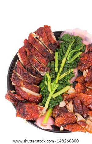 top view roasted duck on white background