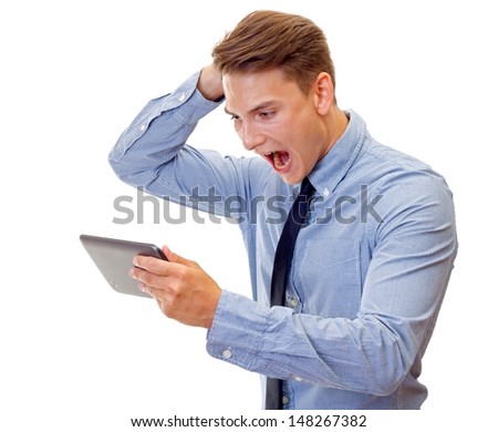 Portrait of a shouting businessman on isolated background
