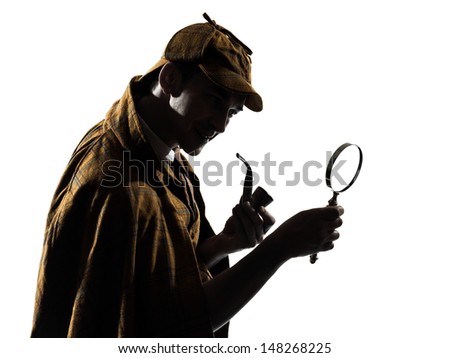 sherlock holmes silhouette in studio on white background Royalty-Free Stock Photo #148268225