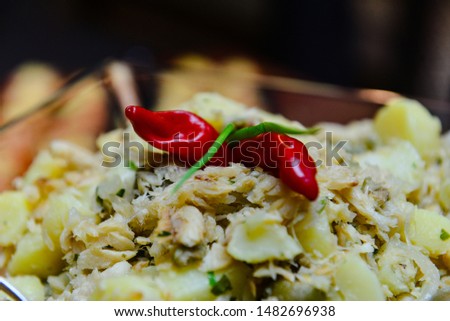 shredded cod fish with potatoes and pepper, oven-baked codfish with potatoes

