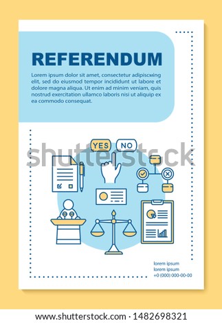Referendum brochure template layout. Electioneering. Holding elections. Flyer, booklet, leaflet print design, linear illustrations. Vector page layout for magazines, annual reports, advertising poster