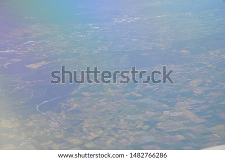 Aircraft Window Aerial View of Rural London, United Kingdom, Europe
