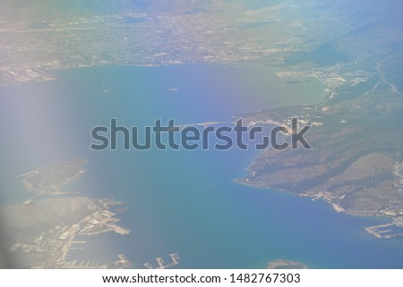Aircraft Window Aerial View of Rural Athens, Greece, Europe