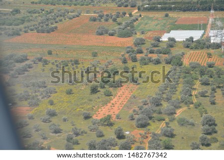 Aircraft Window Aerial View of Rural Athens, Greece, Europe