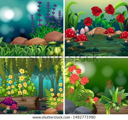 Set of background scene with nature theme illustration