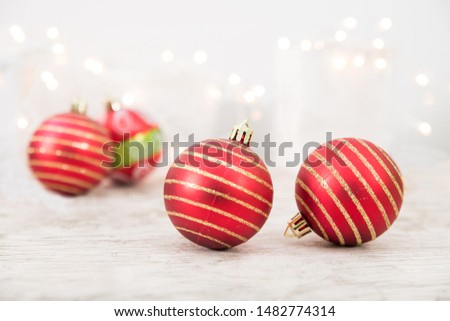 Red Christmas Balls With Glittering Background