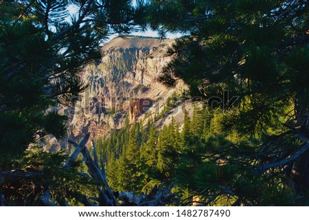 Pumice Castle at Crater Lake in Oregon. Picture taken in summer at sunset.