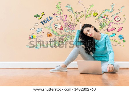 Many thoughts with young woman using a laptop computer
