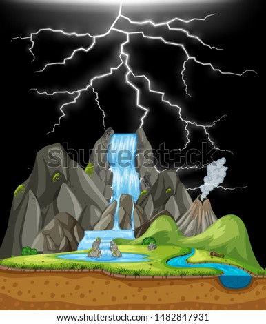 Nature background scene with waterfall illustration