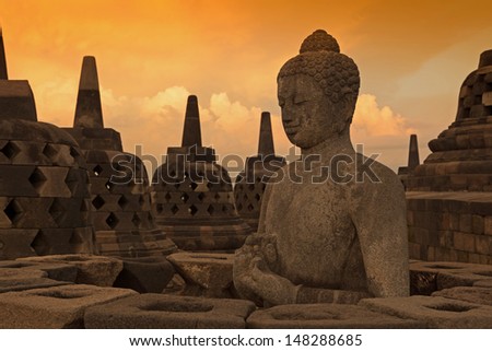 Buddist temple Borobudur at sunset. Yogyakarta. Java, Indonesia