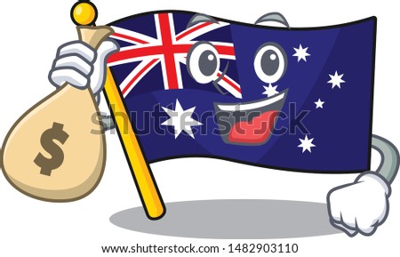 With money bag australian flag clings to cartoon wall