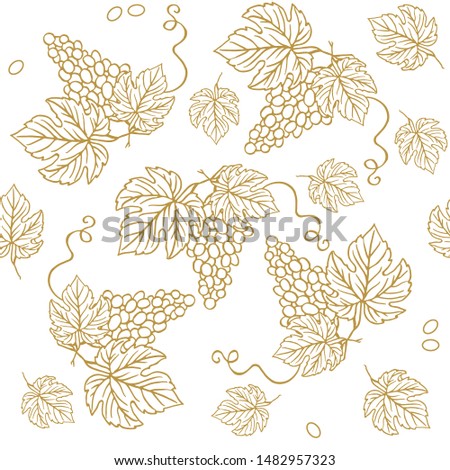 Vector seamless pattern with hand drawn illustration of grapes and leaves
