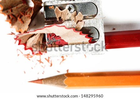 Close-up picture of pencil and sharpener.