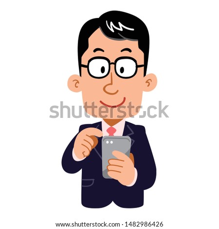 A man in a suit wearing glasses to operate a smartphone