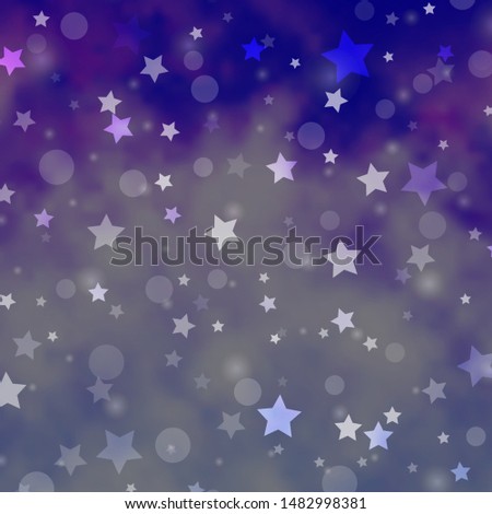 Light Purple vector layout with circles, stars. Colorful disks, stars on simple gradient background. Design for textile, fabric, wallpapers.