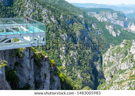 The man watches Catak canyon from the glass terrace. Catak canyon is located in Azdavay district of Kastamonu.
 Royalty-Free Stock Photo #1483005983