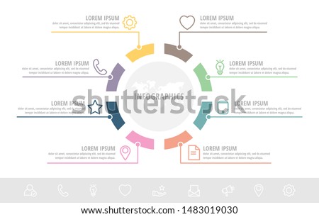 Unique vector infographic flat template circles with eight sectors, labels. Business concept with 8 options. For brochure, step for step, timeline, workflow, marketing, diagram, graph, presentation Royalty-Free Stock Photo #1483019030