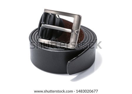 Black leather belt isolated on a white background. Fashion concept. 