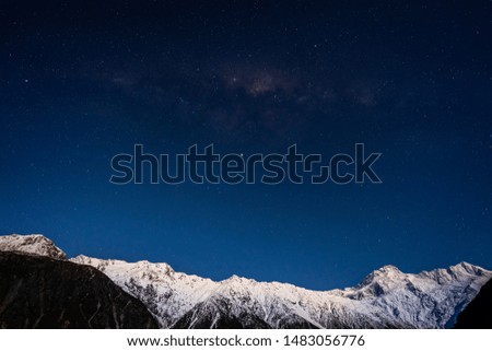 Starry night with Milky Way at Aoraki National Park, New Zealand