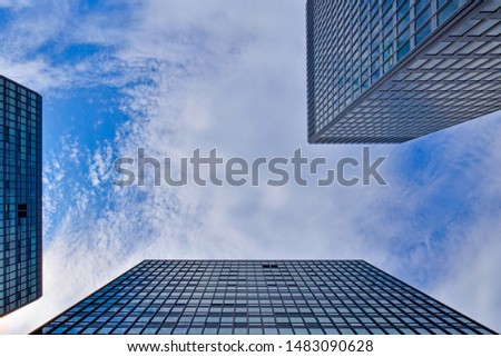 Sky Perspective View of the three towers of the Westmount square in downtown Montreal, Canada