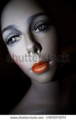 Face of a display doll with make up