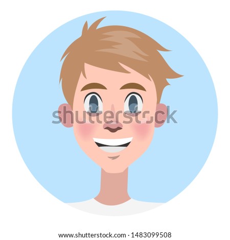 Portrait of young man. Beautiful handsome boy avatar. Guy smiling. Male character. Isolated illustration