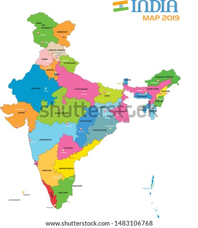 NEW INDIA MAP 2019 ( jammu and kashmir and ladakh union territory) Royalty-Free Stock Photo #1483106768