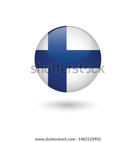 Finland flag - round glossy button, Vector image and icon