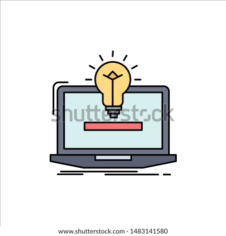 laptop, solution, idea, bulb, solution Flat Color Icon Vector
