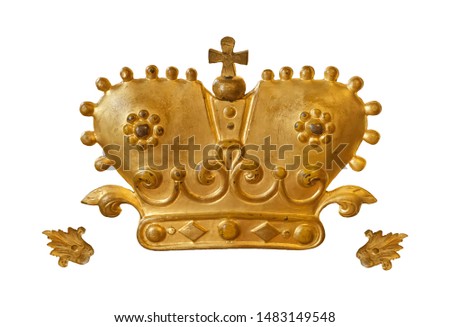 Golden crown isolated on white background. Design element with clipping path