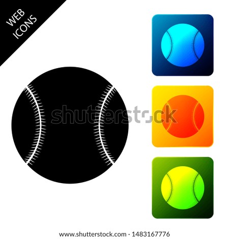 Baseball ball icon isolated on white background. Set icons colorful square buttons. Vector Illustration