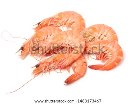 Cooked shrimp with full shell isolated on white background stock photo