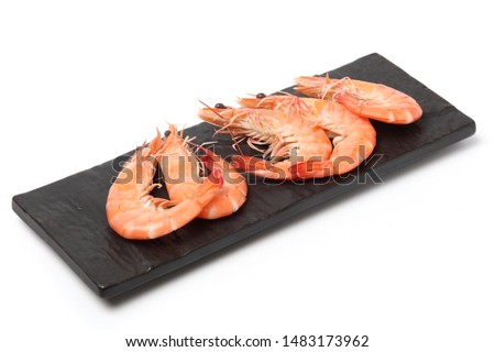 Cooked shrimp with full shell isolated on white background stock photo