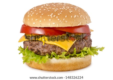 Tasty and appetizing hamburger on a white background