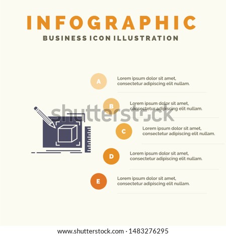 Drawing, Art, Sketch, Line, Pencil Solid Icon Infographics 5 Steps Presentation Background
