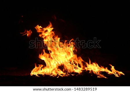 The fire is very close to the burning, flick, beautiful energy that goes by the wind. At night, in many ways, naturally, and along the wind direction on a black background
