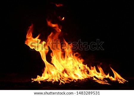 The fire is very close to the burning, flick, beautiful energy that goes by the wind. At night, in many ways, naturally, and along the wind direction on a black background