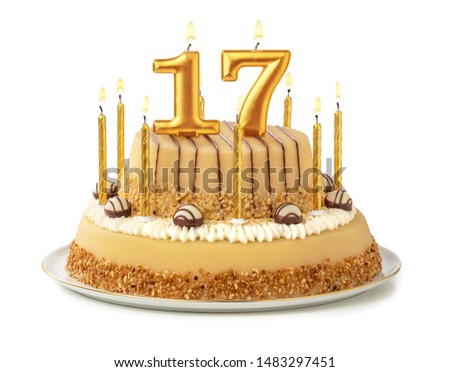 Festive cake with golden candles - Number 17