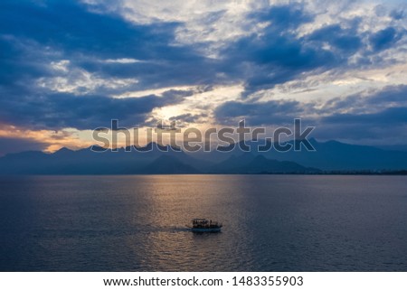 Amazing great atmospheric dramatic sunset marine landscape. Horizontal color photography.