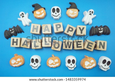 Happy Halloween alphabet letter on Blue background