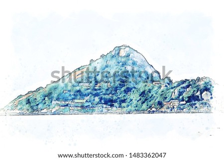 Abstract colorful Mountain peak watercolor illustration painting background.