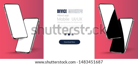 Smartphone frame less blank screen, rotated position. 3d isometric illustration cell phone. Smartphone perspective view. Template for advertising or page to the site, marketing, presentation. Vector 