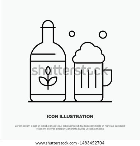 Beer, Bottle, Cup, Ireland Line Icon Vector