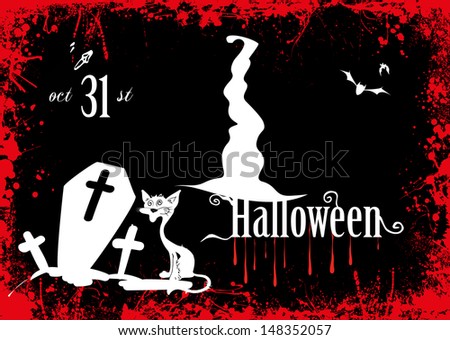 Cat in the cemetery on the Halloween day, Abstract pattern halloween background. vector illustration