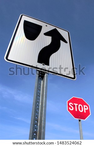 Keep right sign then stop sign Royalty-Free Stock Photo #1483524062