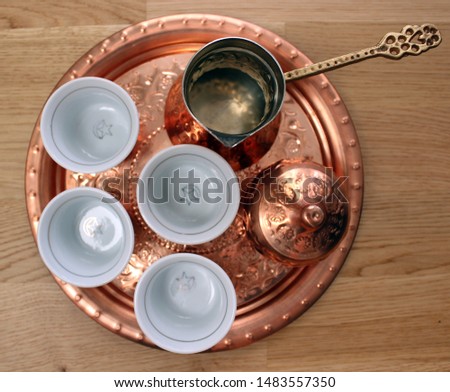 typical balkan coffee crockery made of copper