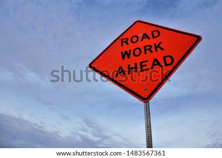 Road work ahead be careful Royalty-Free Stock Photo #1483567361