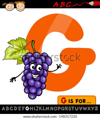 Cartoon Vector Illustration of Capital Letter G from Alphabet with Grapes for Children Education