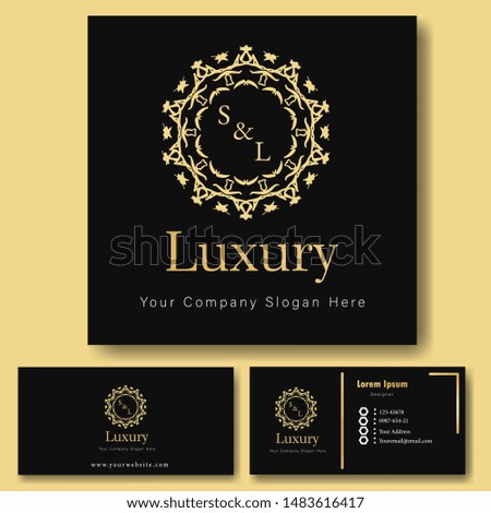luxury gold logo. circle ornament logo, Luxury Logo applied on business card, Luxury Logo template in vector for Restaurant, Royalty, Heraldic, Boutique, Cafe, Hotel,Fashion, Jewelry, and etc.