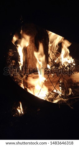 picture of the fire from a bonfire taken in a backyard